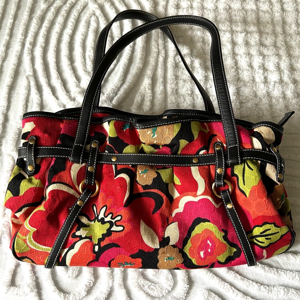 Talbots Red and Black Floral Shoulder Bag